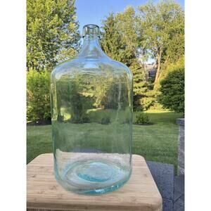 Antique 1921 Glass Water Jug Bottle 5 Gallon Aqua Blue Turquoise Tint 20” Tall